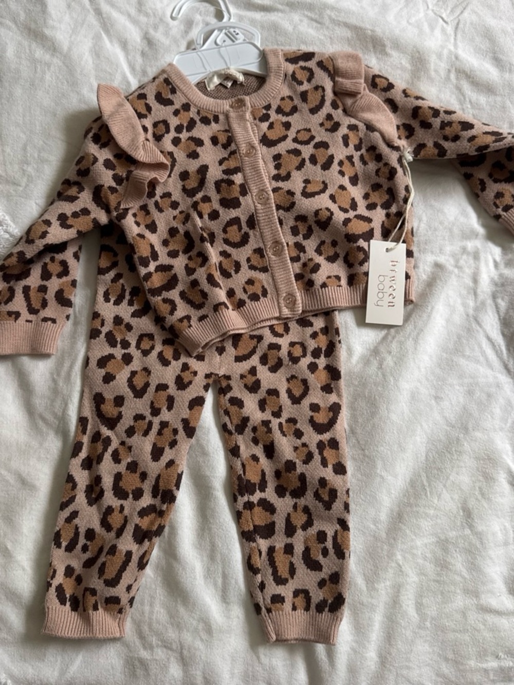 Leopard Knit Kids Pajama Set - Tan